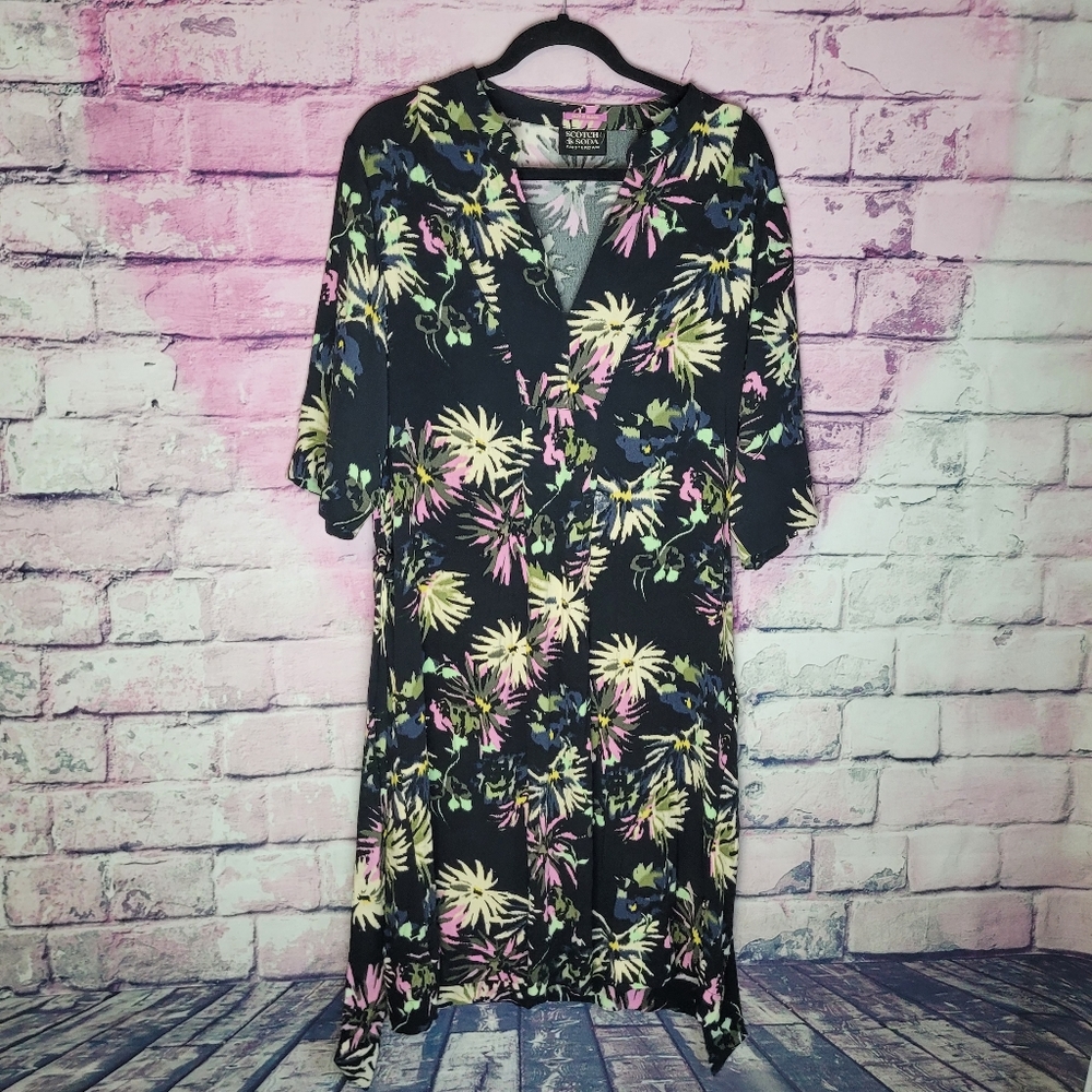SCOTCH & SODA AMSTERDAM PARK IN BLOOM BELTED SHIRT DRESS 42 NWT